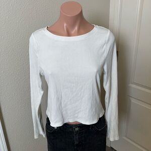 Good American Classic White Long Sleeve Ribbed Top Sz XL (4)